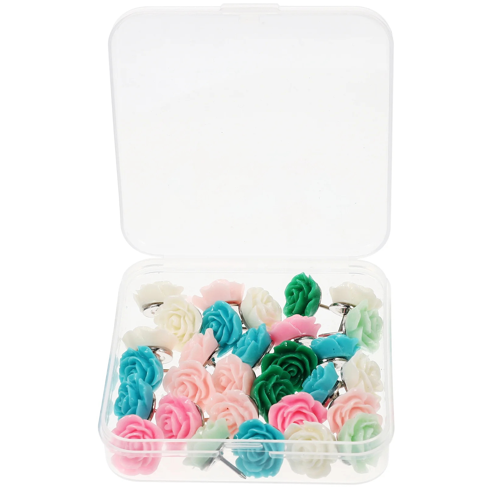 

30Pcs Rose Flower Shaped Push Pins Premium Resin Iron Thumbtacks for Office Decorative Use Multi-Function Reusable