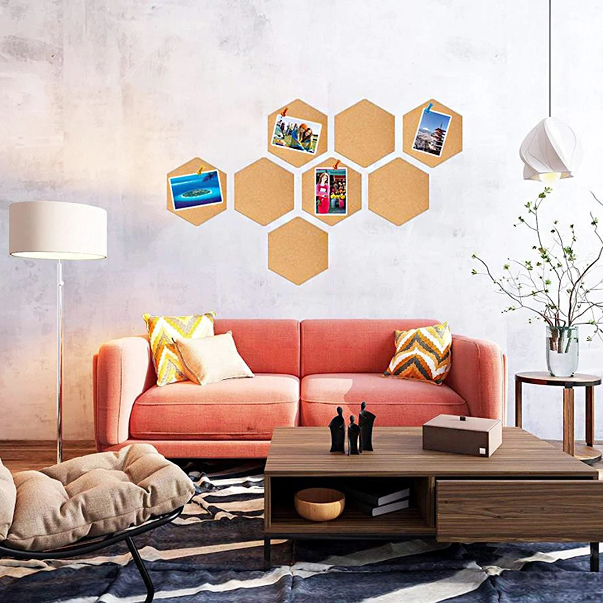 

8pcs Hexagon Self-Adhesive Message For Home Office Wall Bulletin Boards Wooden Photo Stickers Decorative Organizers Soft