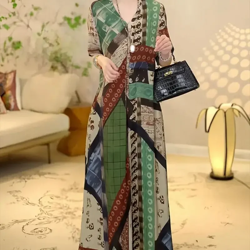 فستان صيفي جديد للنساء موضة الأزهار طباعة قصيرة الأكمام فساتين الشيفون امرأة عادية فضفاض ألف خط ميدي فستان الإناث