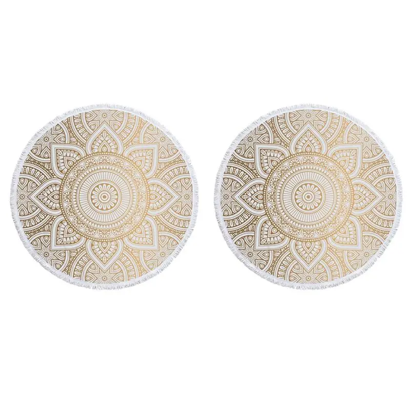A98E-2X Round Microfiber Mandala Beach Towel Indian Hippie Boho Beach Towel With Tassels Oversized Wrap Blanket Tapestry