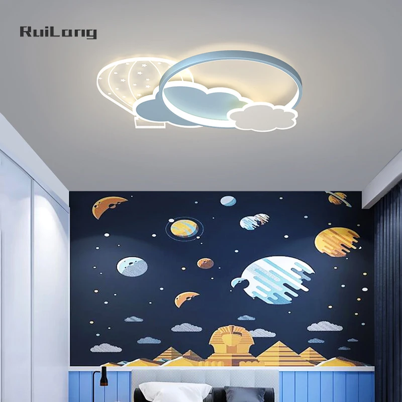 Kids Ceiling Light Hot Air Balloon Decoration Blue Pink Chandelier Children Room Nursery Baby Boys Girl Bedroom Lamp Ceiling Led