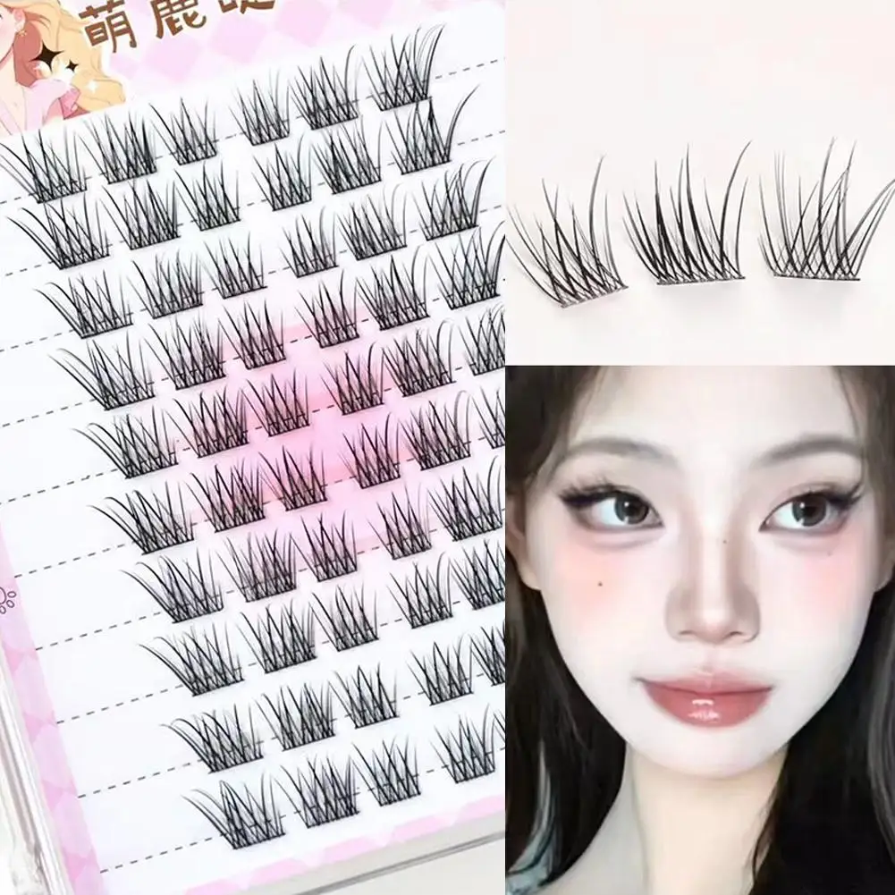 3D-flauschige einzelne Cluster-falsche Wimpern, selbstklebend, kein Kleber, Fuchs-Einzelwimpern, segmentierte natürliche obere Wimpern im Lolita-Stil