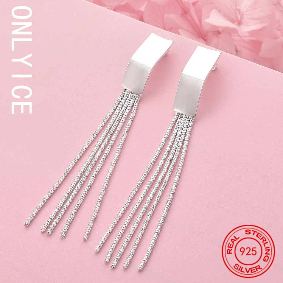 

Fine 925 Sterling Silver Earrings Temperament Women Creativity Tassel Ear Studs Christmas Gifts Street All-Match Jewelry