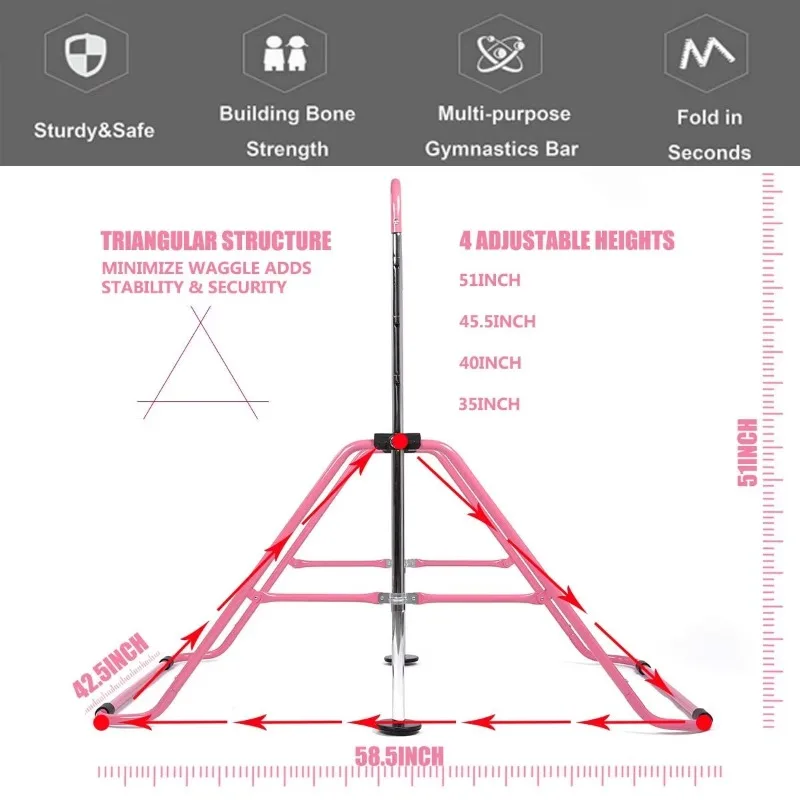 Palestra Indoor barre orizzontali per ginnastica regolabili in altezza barra per allenamento Junior barre da allenamento pieghevoli per bambini per