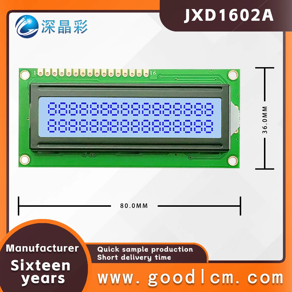 quality Small size characters display module JXD1602A STN Gray Positive lcd 16X2 dot matrix display 5.0V and 3.3V optional