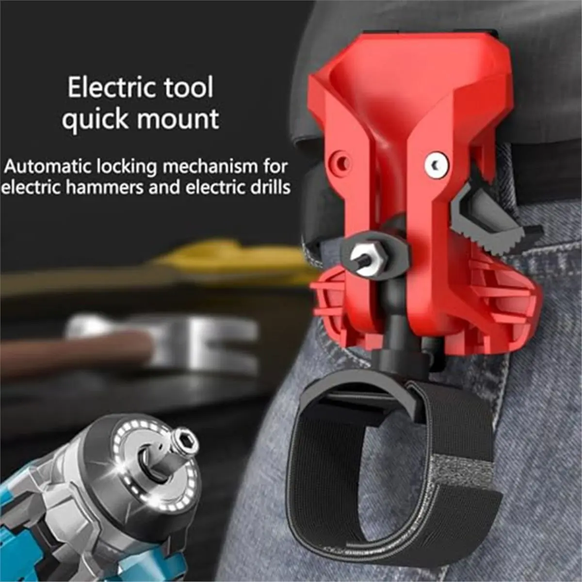 HAPPYDAY~ Lot de 2 supports de ceinture porte-outils pour perceuses et marteaux - Auto-bloquants, système de suspension rapide à la taille avec système de verrouillage, clip de ceinture pour perceuse
