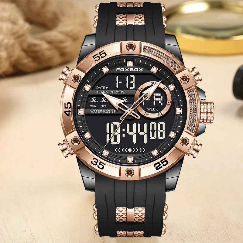 

Электронные мужские часы FOXBOX LIGE: модные, повседневные, спортивные, силиконовые, водонепроницаемые, светящиеся, с датой, двойным временем, цифровые. Отличный подарок.