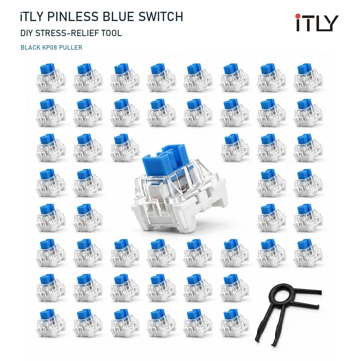 Pinless Blue Clicky Fidget Switch No Feet Stress Relief Toy with KP08 Switch Puller Adult Anti Anxiety Desk Gadget