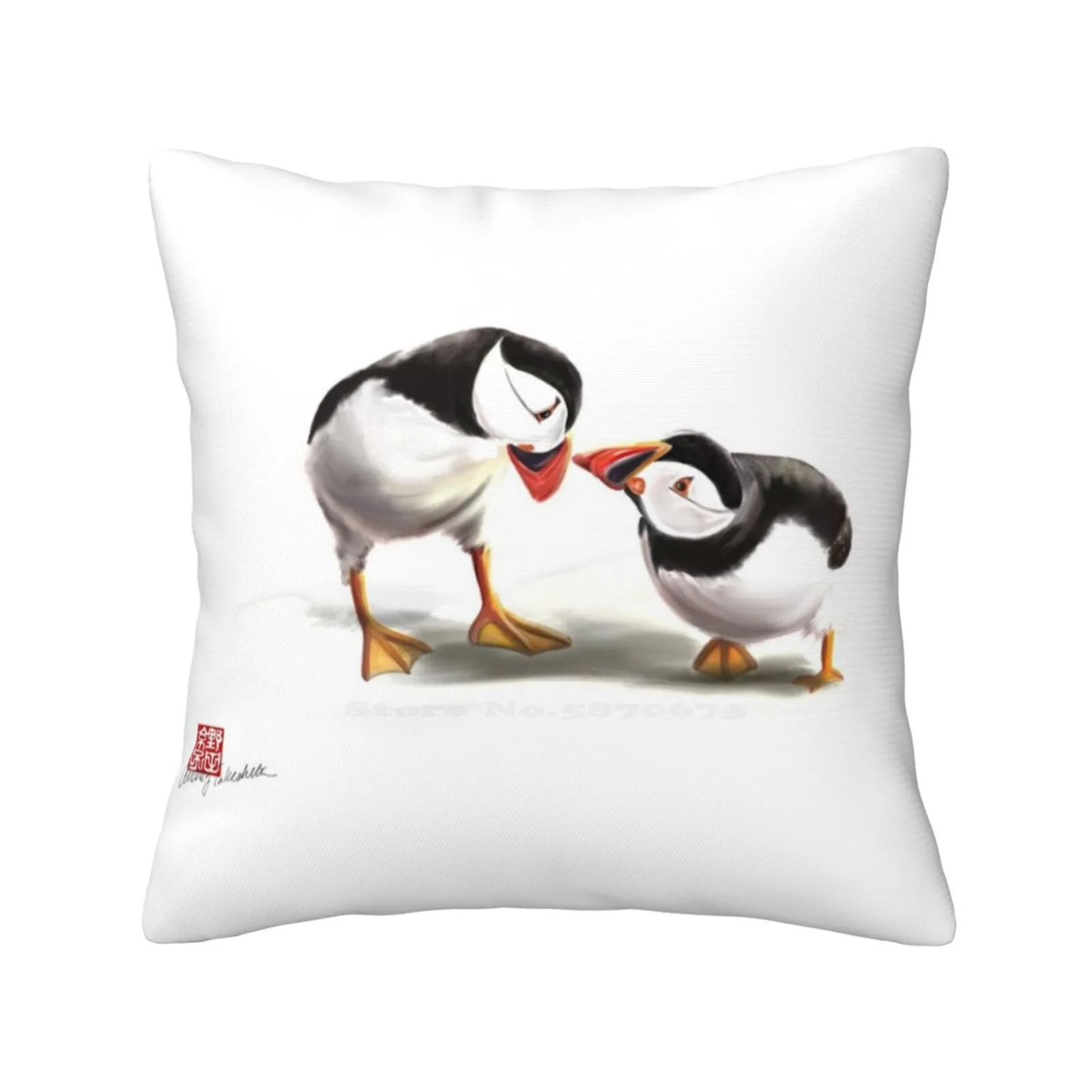 Puffin Love Home Sofa Car Cushion Cover Pillowcase Birds Northatlanticpuffin Puffin Couple Bird Couple Waterfowl North Atlantic