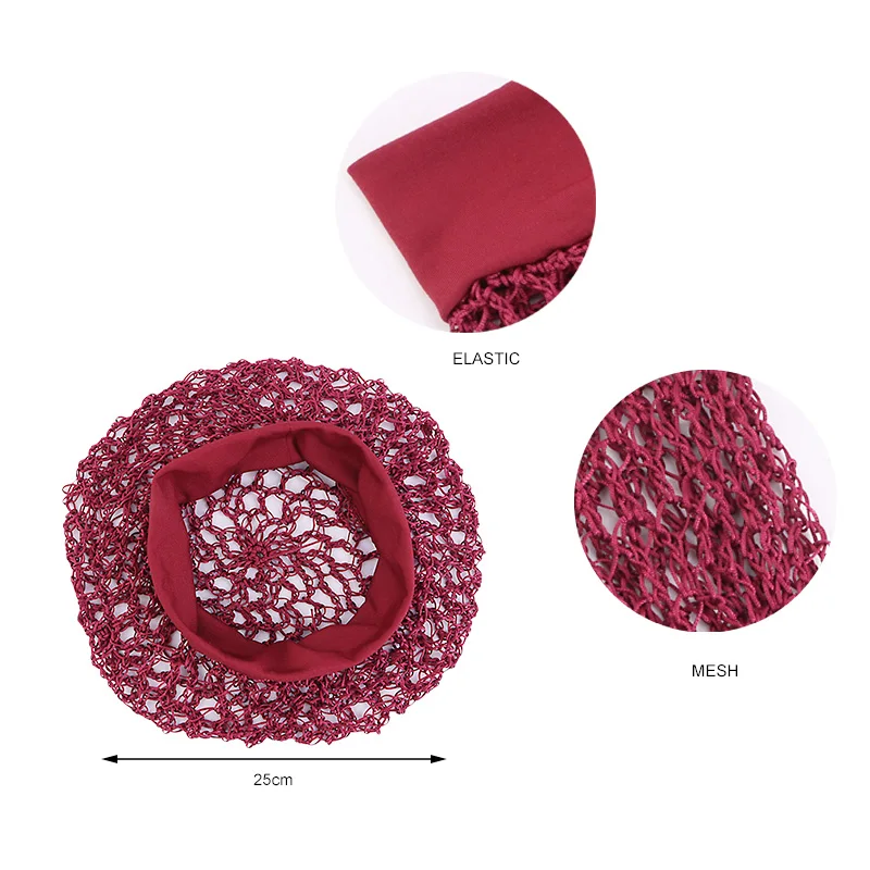 Elastic Wide Side Band Mesh Bag Hat Fashion Mesh Weaving Caps For Long Hair Women