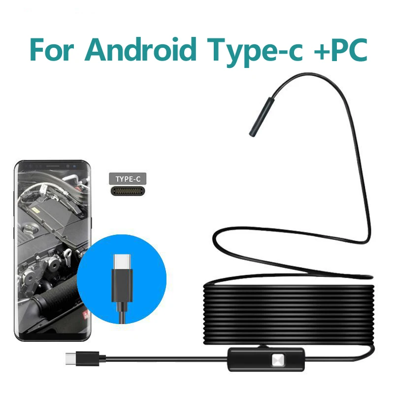 7.0mm Type-c  Endoscope Camera for Car Engines IP67 Waterproof 6 LEDs Adjustable Inspection Borescope Camera for Android and PC