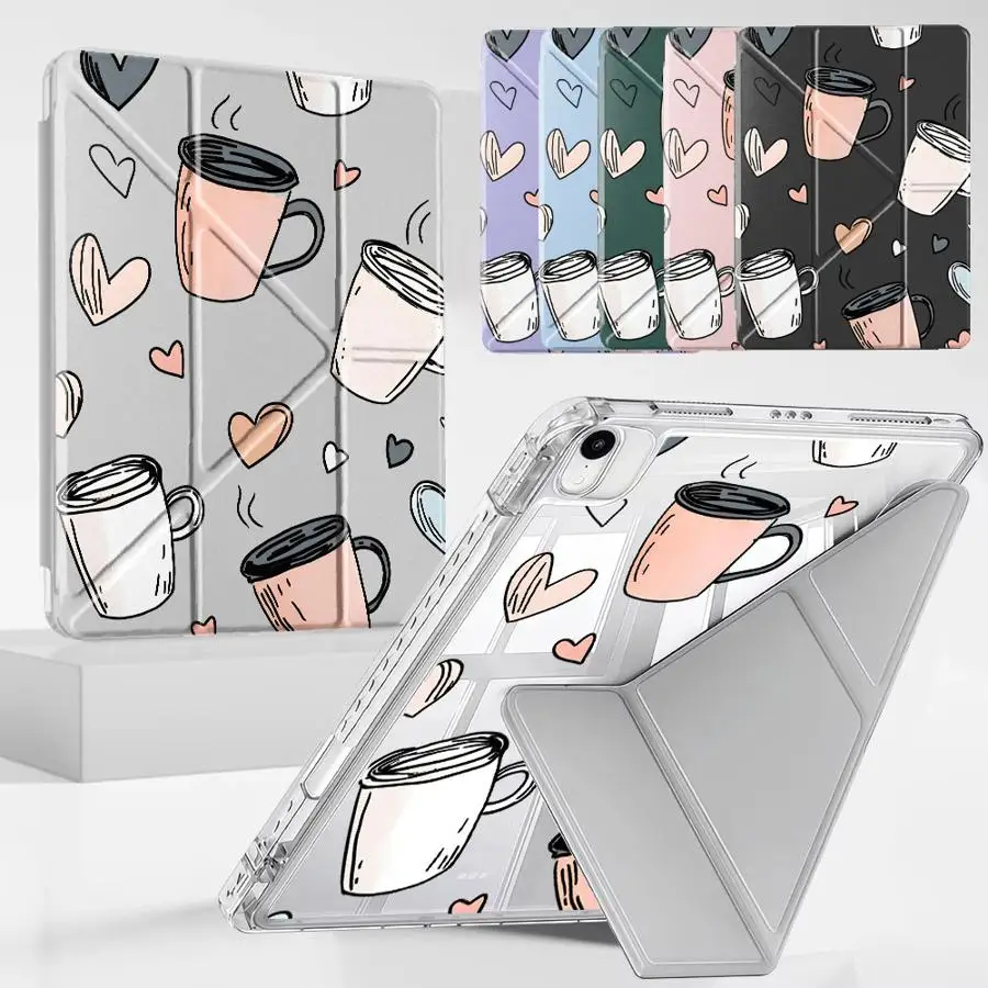 

Coffee Cup Heart Holder Cover Tablet Case For iPad Pro 2025 Pro 11th 10th 9th 8th 7th 12.9inch Air 4 5 M3 M2 M4 11inch Mini 6 7