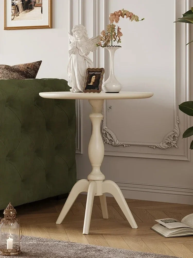 French cream style all solid wood white small round few small apartment household sofa small side few living room