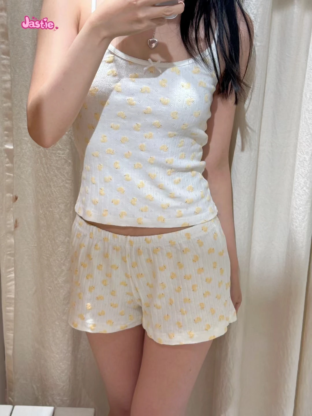 Yellow Duck Embroidery Cute Tees Camis Tank + Cartoon Chic Shorts Two Piece Set For Women Homewear Y2K Casual Summer Female Suit