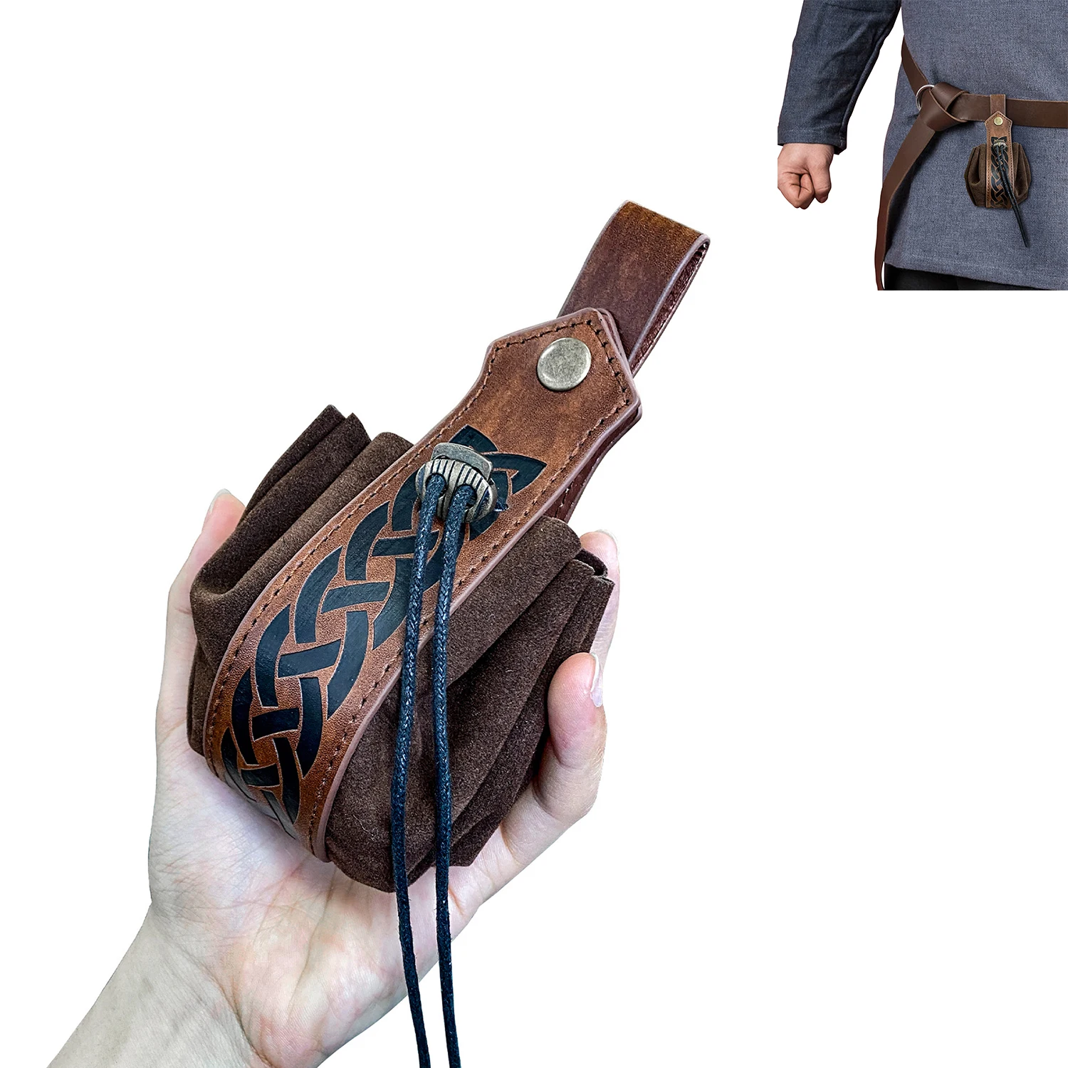 Bolsa de dinero Vintage Medieval para hombres y mujeres, accesorio de disfraz, bolso de cuero Vikingo, monedero