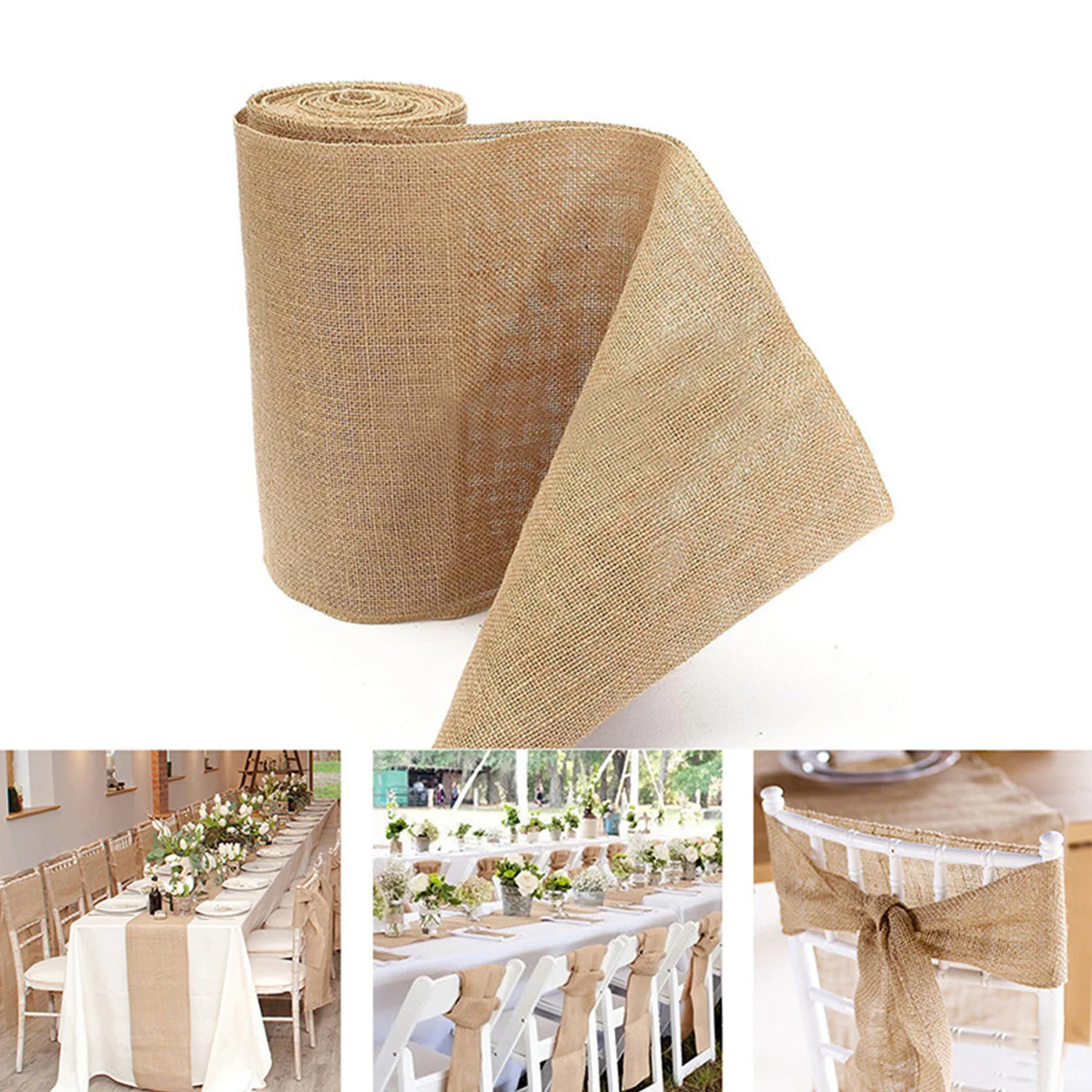 30cm Width 1M Jute Linen Vintage Natural Table Runner Burlap Rustic Khaki Party Country Wedding Decoration Chair Decor