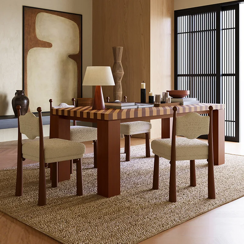 Parque dining table: French-style vintage solid wood dining table and chair combination