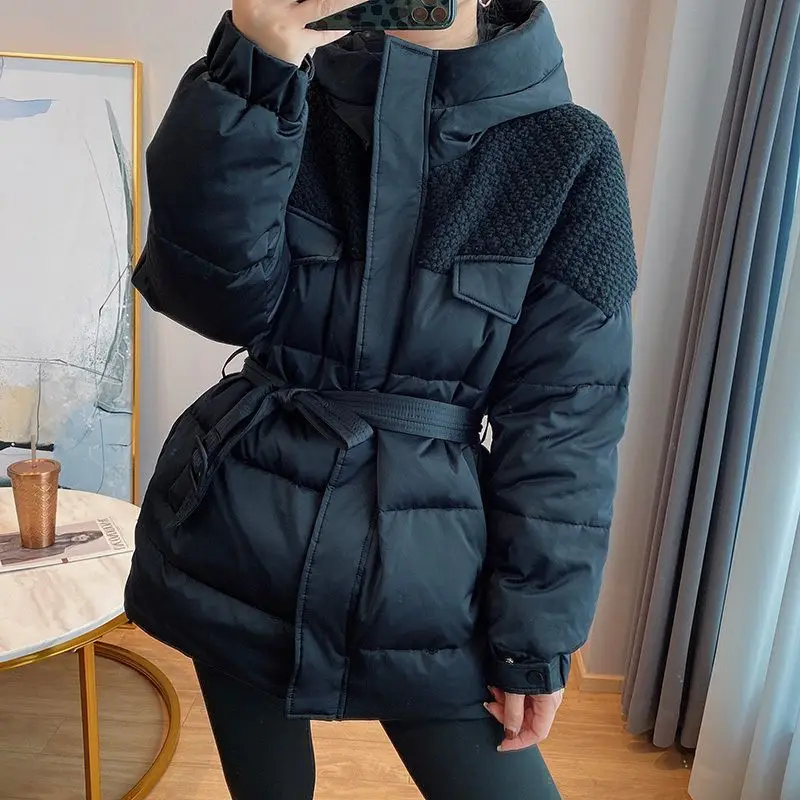 Design Sense Thickened Cotton Clothes Women's Winter Medium Long Waist Hooded Jacket 2025 New Goods Fashion Comfortable Coat