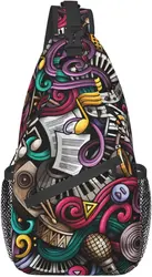 Music Hand Drawn Doodles Seamless Pattern Musical Sling Bag For Women Men Crossbody Shoulder Bags Casual Backpack Chest Bag