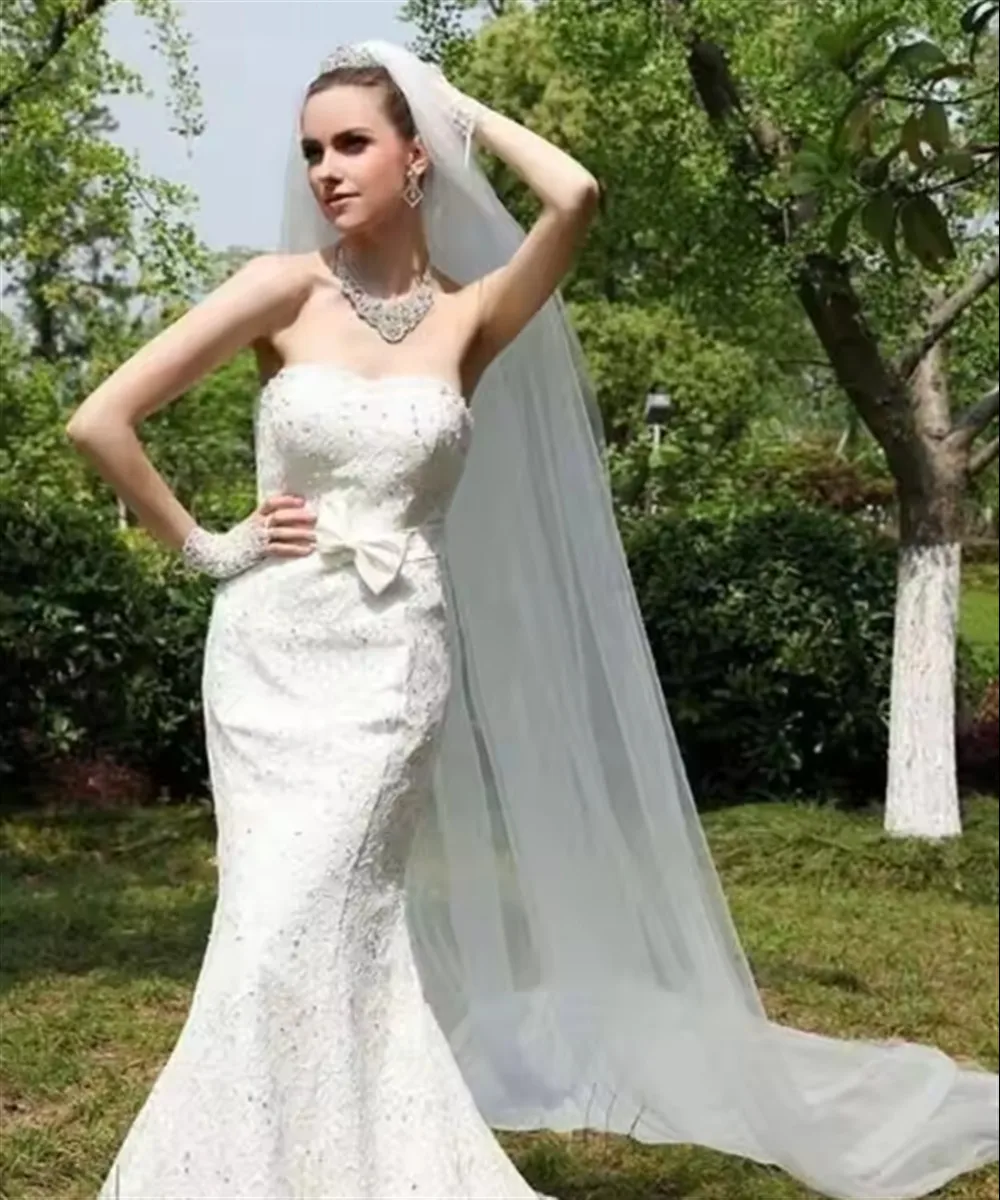 Элегантная свадебная фата цвета слоновой кости по индивидуальному заказу, однослойная фата из мягкого тюля, фата на голову, свадебные аксессуары с расческой