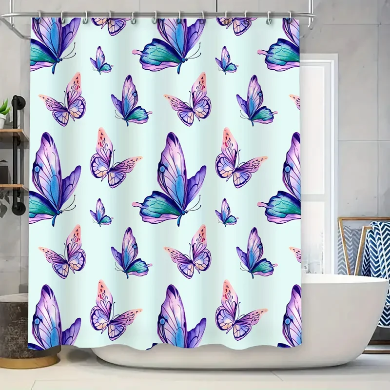

Beautiful Butterfly Shower Curtain Set Blue Purple Green Waterproof Bath Decor for Home Bathroom Accessories Decoration 72x39 in