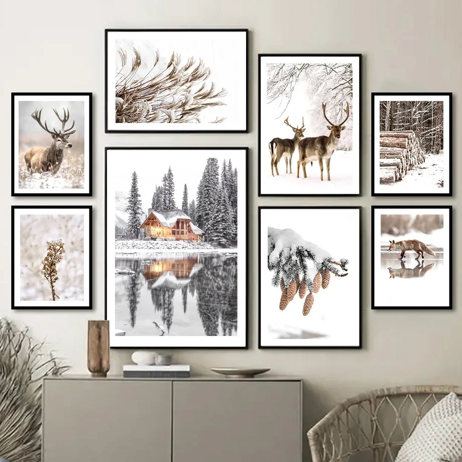 

Winter Snow Forest Lake Wood Deer Reed Wall Art Canvas Painting Nordic Posters And Print Wall Pictures For Living Room Decor