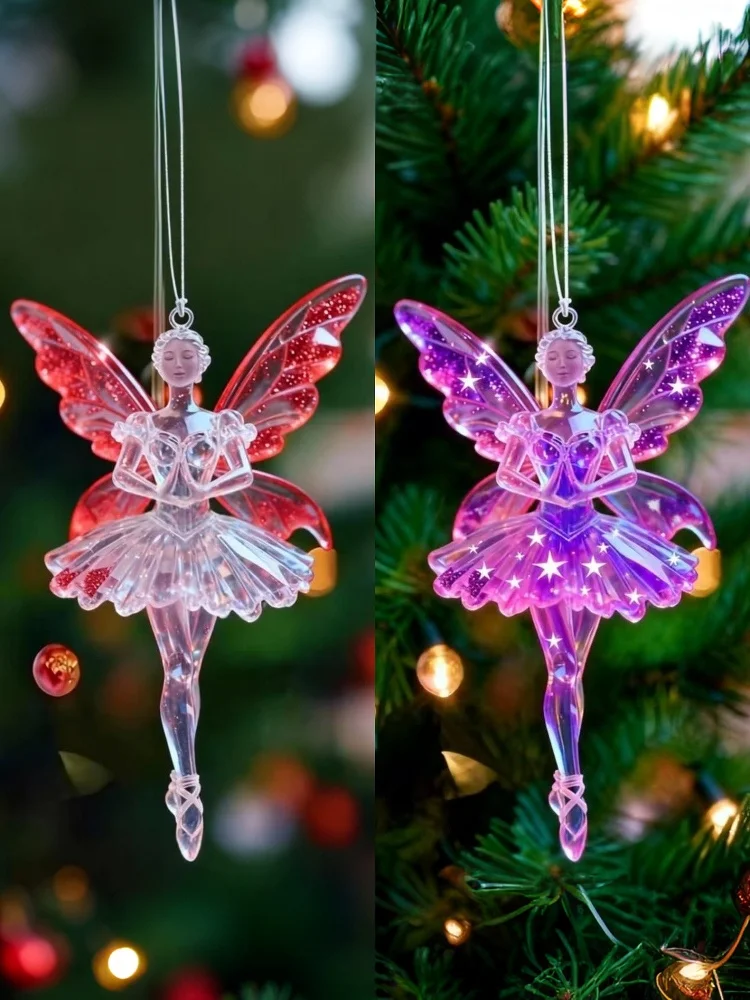 Pendentifs acryliques 2D scintillants, simulation de ballerine, décorations pour arbre de Noël, breloques pour rétroviseur de voiture, ornements décoratifs