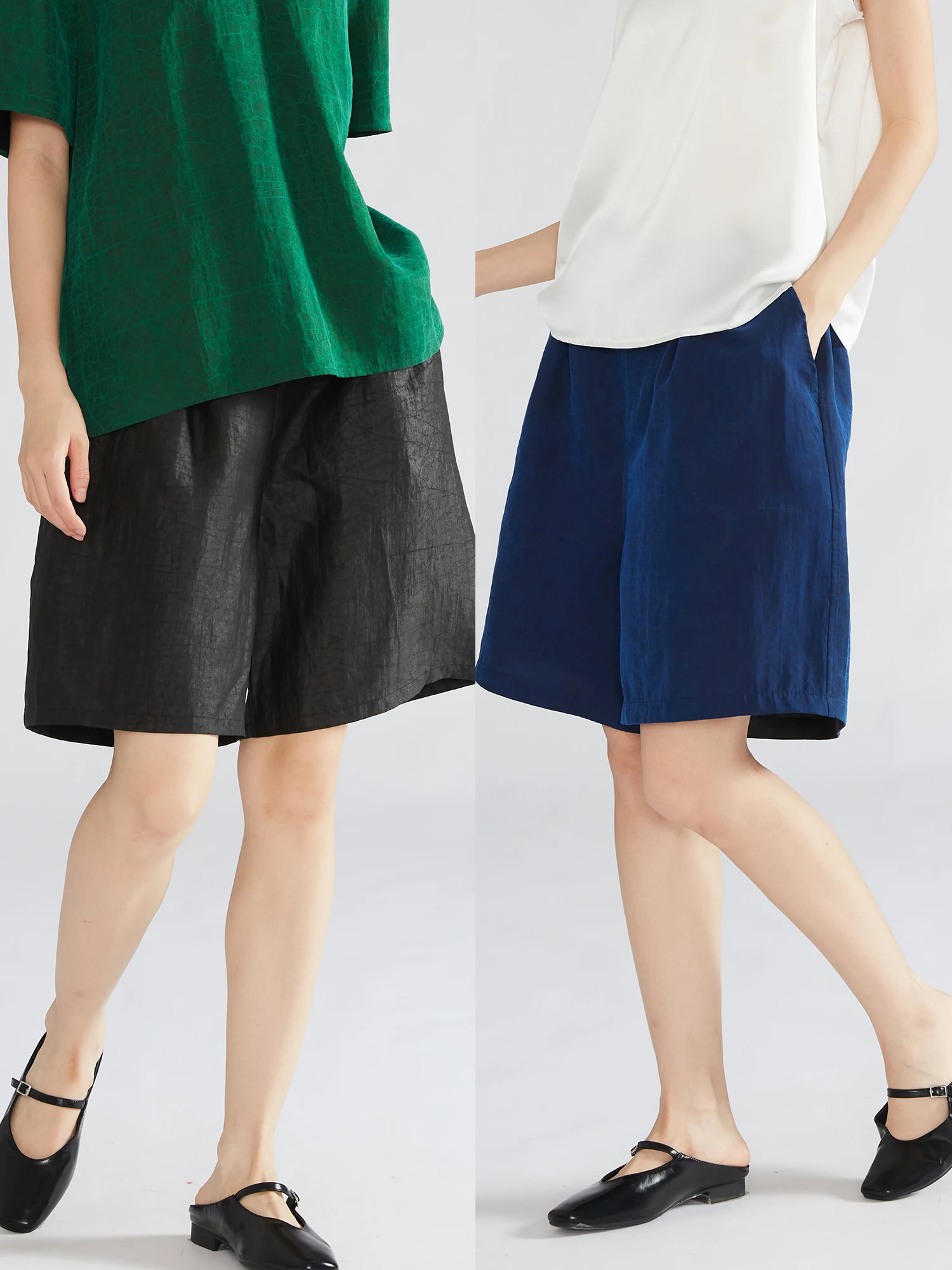 

Двусторонние свободные шорты из 100% шелковой ткани в корейском стиле с узором «Черепаха» для повседневной носки, женские, повседневные