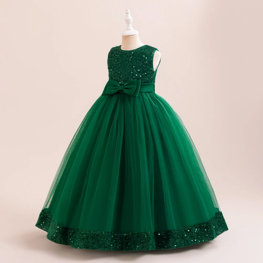 Elegant Princess Sequin Girl Dress Christmas Costume Kids Bow Birthday Dresses For Girl Wedding Party Dresses Children Ball Gown