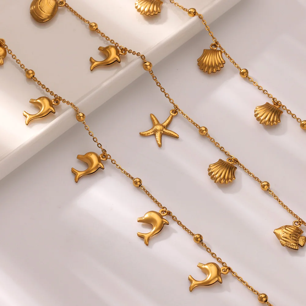 Cute Ocean Animal Anklets for Women Stainless Steel Gold Color Leg Chain Ankle Bracelet Summer Beach Foot Jewelry Accessories
