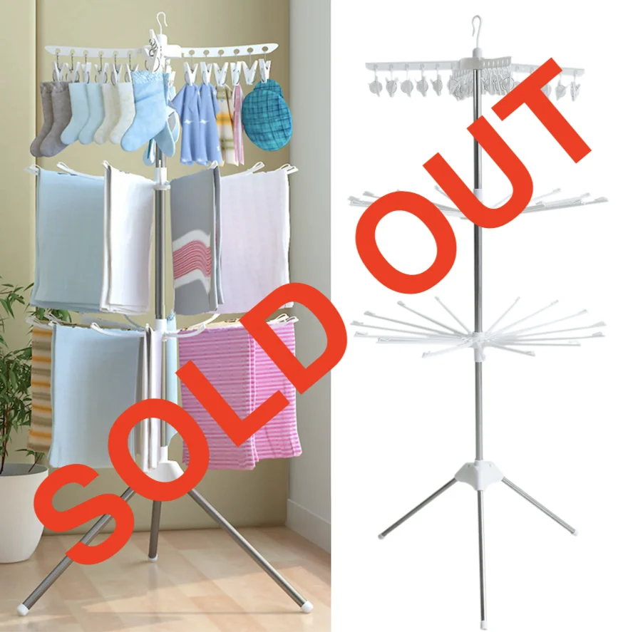 3 Tier Clothes Drying Rack Steel Laundry Tripod Coat Hanger w/Pedestal Stand Foldable Stainless Steel Stand