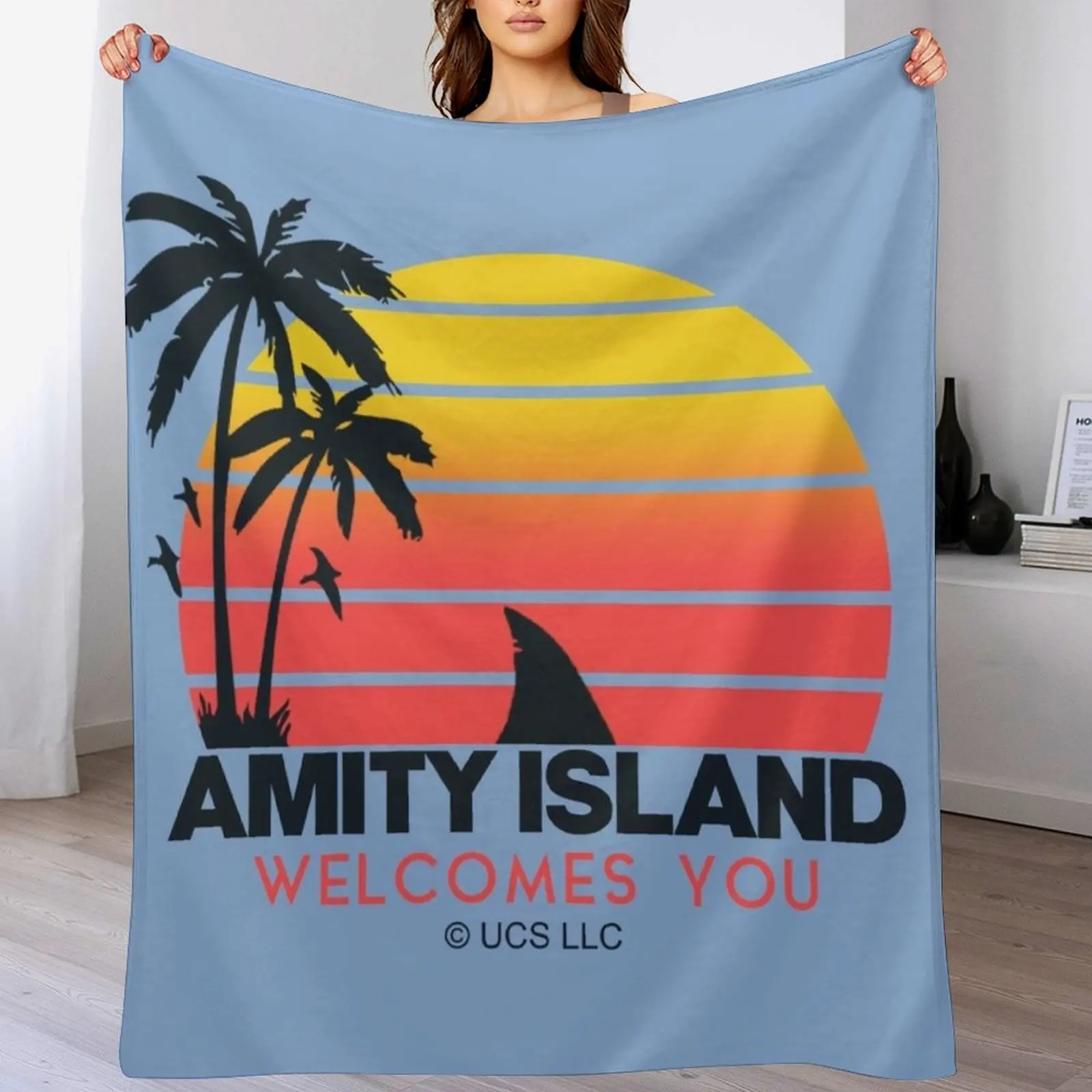 

Jaws movie Amity Island welcomes you. Birthday party gifts. Officially licensed merch. Throw Blanket Fall harvest decor blanket