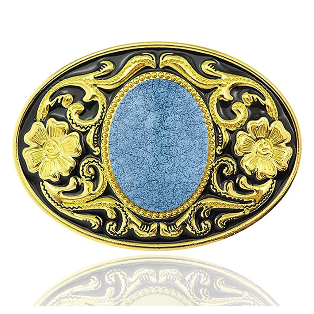 Gold alloy floral pattern natural stone belt buckle jeans accessories