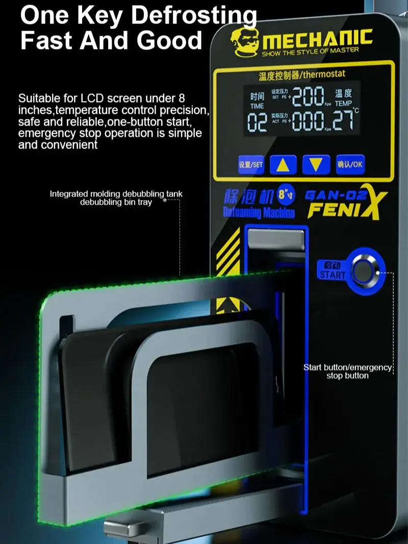ميكانيكي GAN-02 FENIX آلة إزالة الرغوة العالمية مع شاشة LCD للتحكم في الجهد باستخدام الحاسب الآلي بزر واحد أداة إزالة الرغوة
