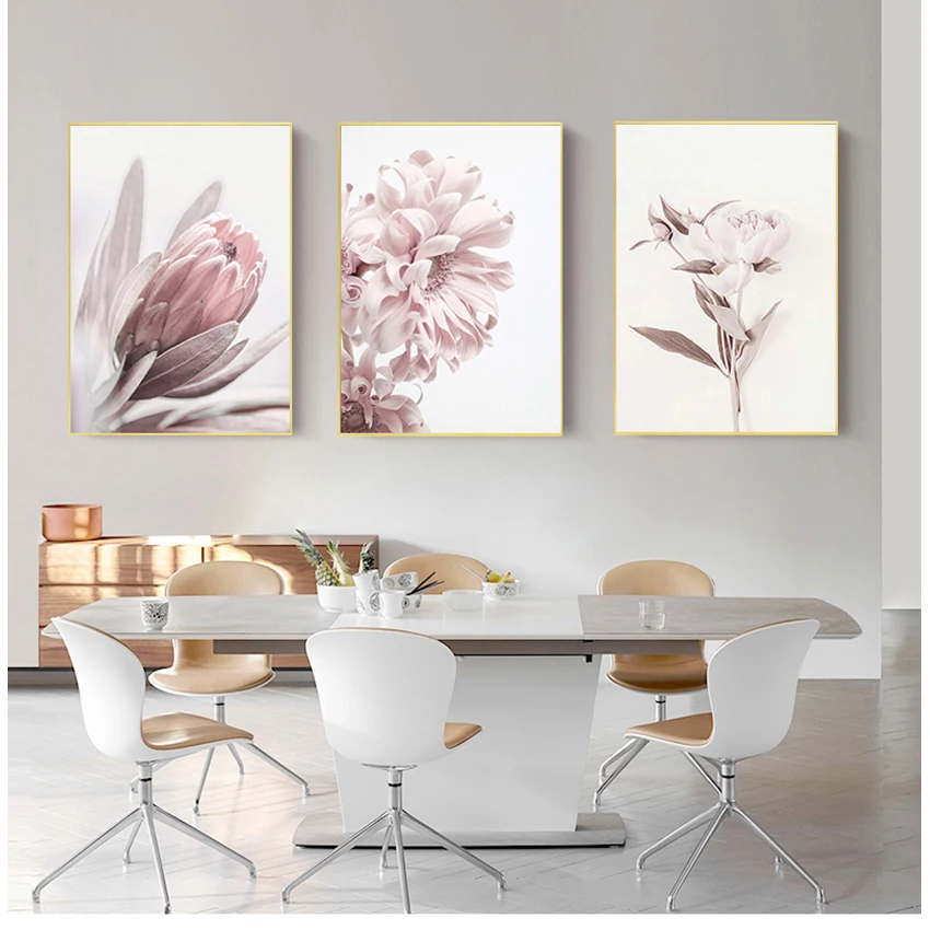 Scandinavian Living Bedroom Room Decoration Pictures Flowers Wall Art Peony Posters Floral Art Print Protea Rose Canvas Painting