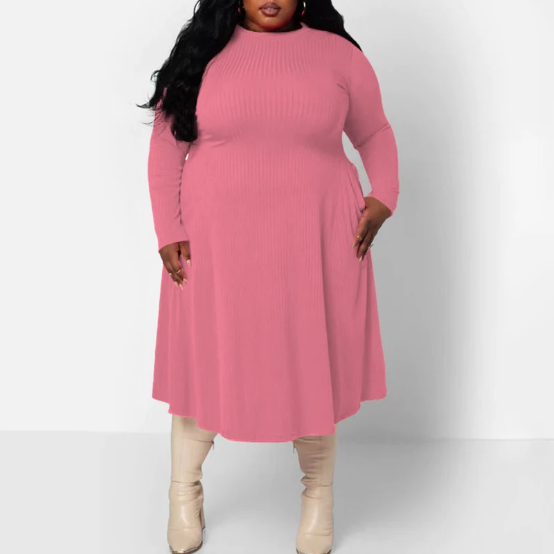 Autumn Winter Solid Color Elegant Fashion Plus Size Dresses Women Long Sleeve Aesthetic Oversized Vestidos De Fiesta Robe Femme