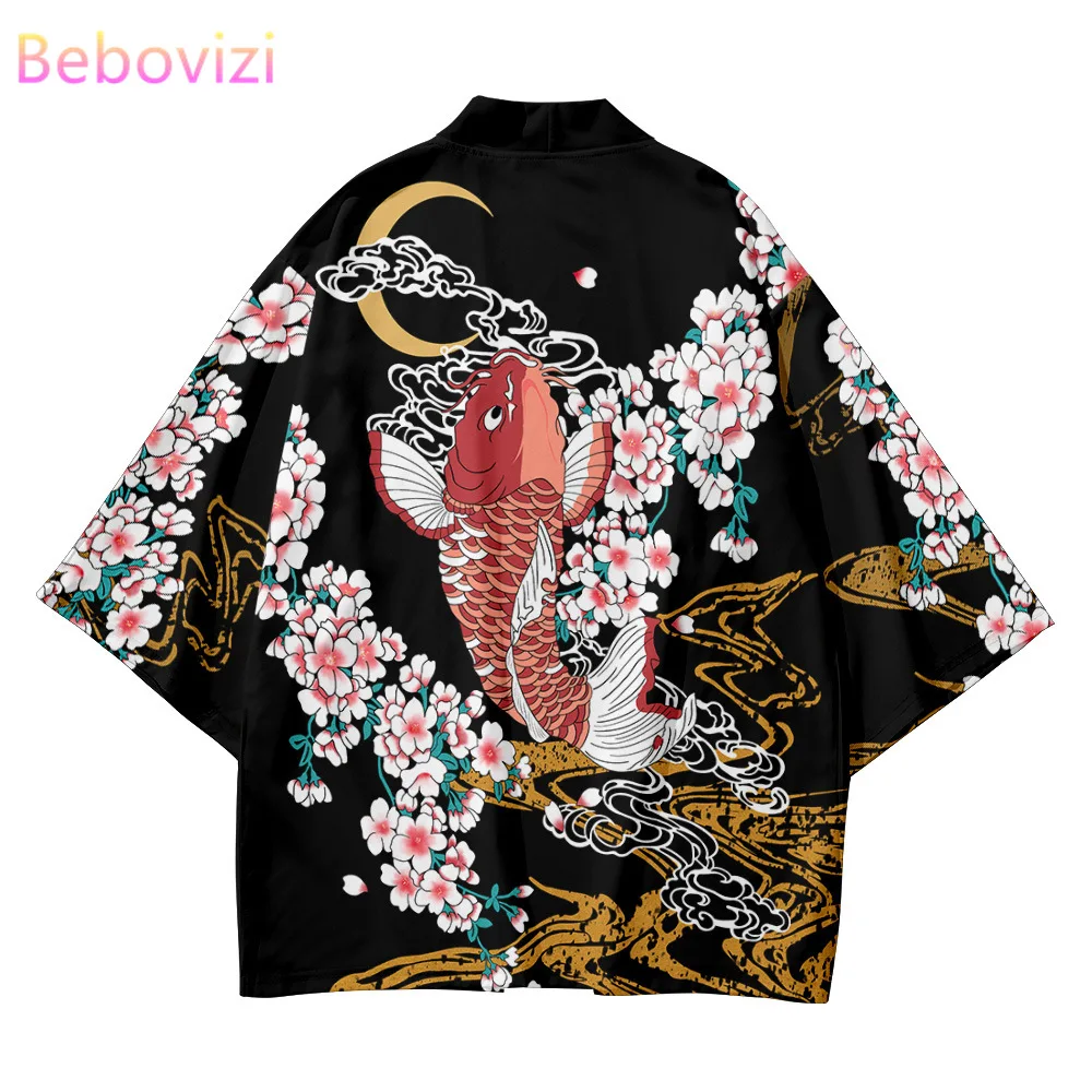 

Japanese Style Fish Print Traditional Kimono 2022 Women Men Streetwear Beach Cardigan Yukata Fashion Cosplay Haori Shirts Top