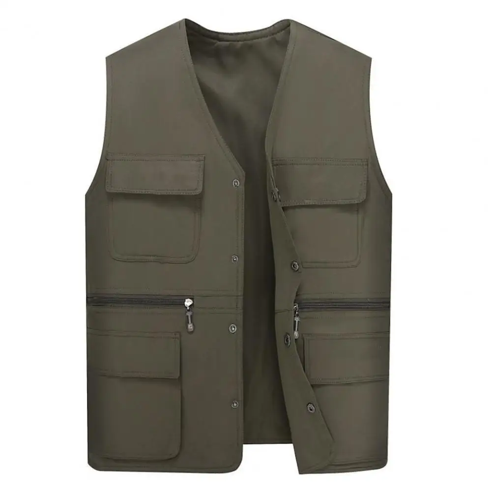 

Men Vest Jacket Male Waistcoat Washable Relaxed Fit Single Breasted Overall Jacket Vest Multiple Pockets Work Vest Cargo Vest