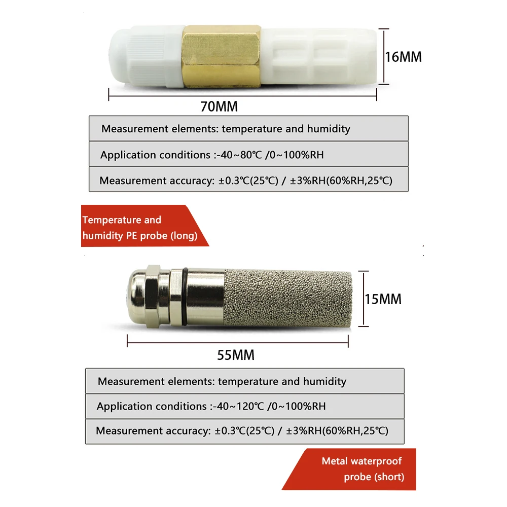 DC5-28V RS485 Modbus Temperature Humidity Sensor Module Metal/Plastic Probe Cable Waterproof Digital Capacitance Sensors