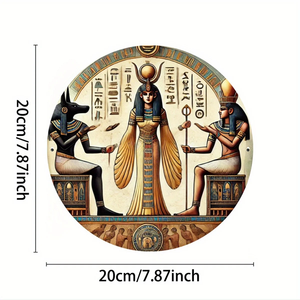 One Piece, Ancient Egyptian Decorative Anubis Gods Pattern, Round Flat Print Metal Sign, Size (7.8X7.8/20 Cm X20 Cm), Round Tin