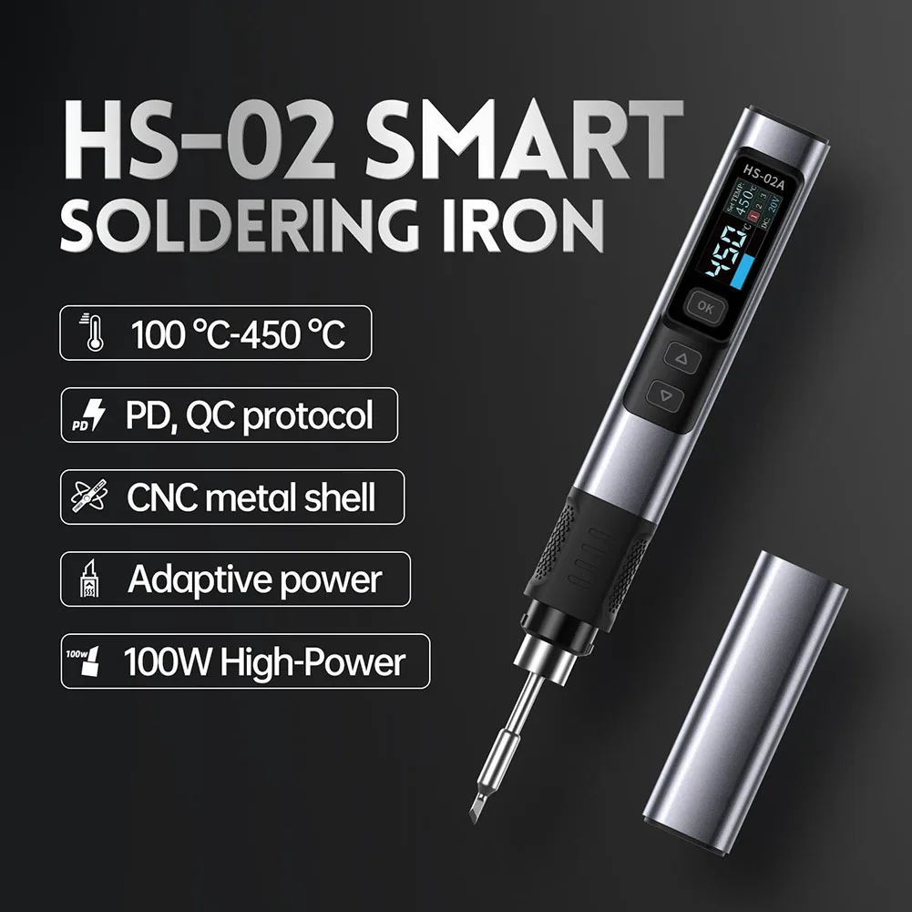 

100W Smart Soldering Iron HS02A with Electrostatic Protection and Customizable Function Settings for Daily Use