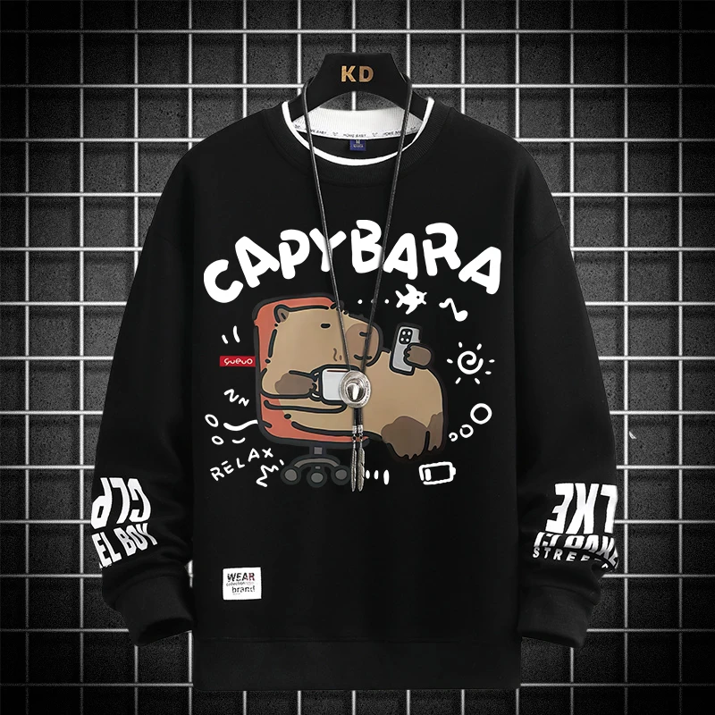 Masculino feminino engraçado sweatshirts capivara gráfico pullovers harajuku cáqui manga longa camisetas 2025 moda masculina dos desenhos animados top