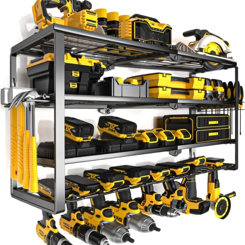 

4 Layer Wall Mount Power Tool Organizer Drill Hanger Storage Rack with Charging Station Shelf for Garage Workshop Shed 8