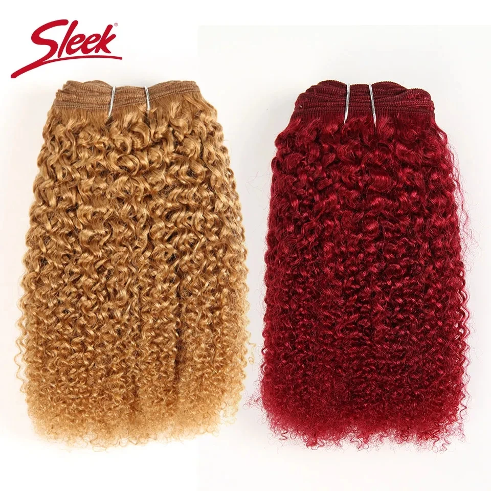 Gestroomlijnde Afro Kinky Weave Krullend Zwart Donker Uit Één Stuk Mongoolse Weefselbundels Deal 2 #4 # Red Burg # Remy Haarverlenging