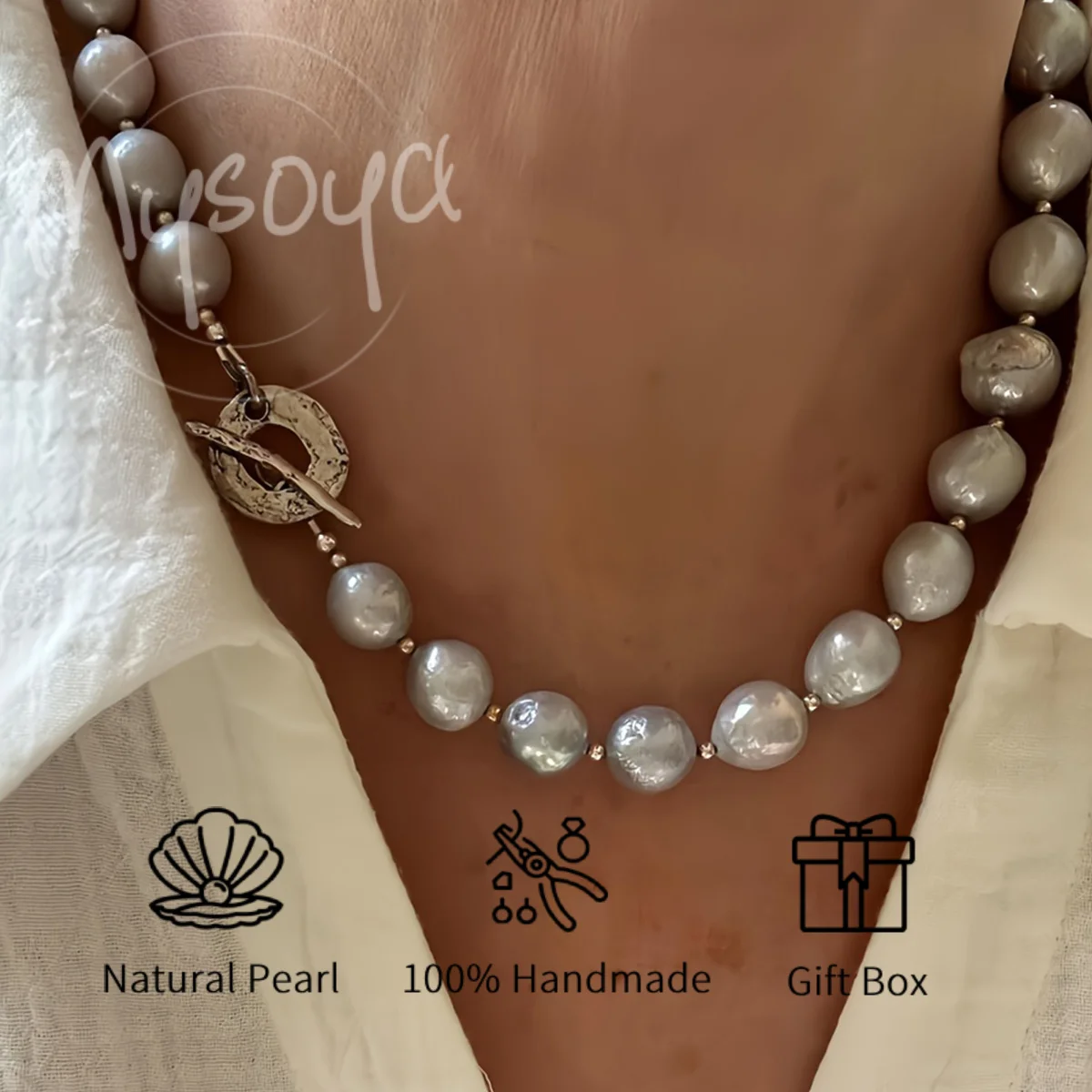 

MYSOYA 11-13 мм серый пресноводный жемчуг Эдисона ожерелье ручной работы DIY ювелирные изделия с подарочной коробкой идеальный подарок на день рождения и свадьбу