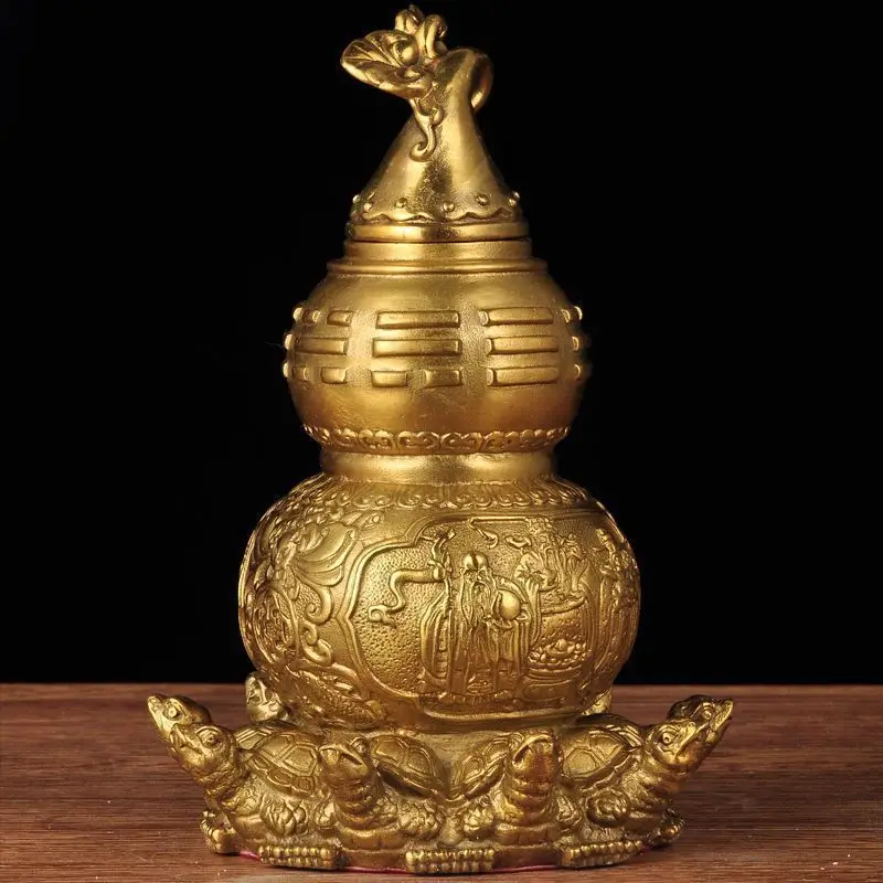 Copper Nine-Turtle Ornament, Open-Bottom Eight Trigrams Gourd Decorative Piece