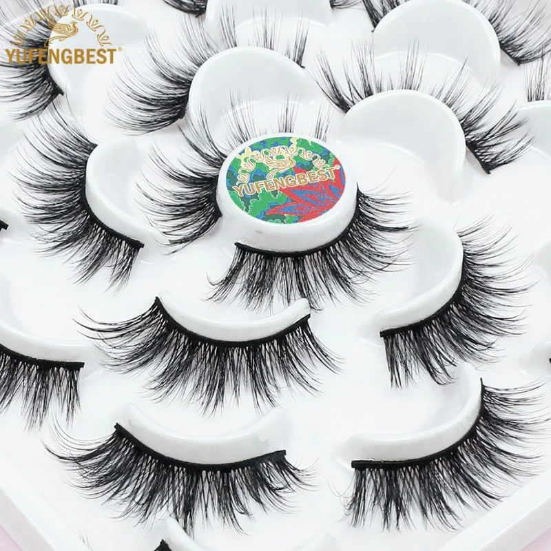 

YUFENGBEST 10 Pair 18MM Natural Look 3d Winged Tapared Cat Eye Lash Dramtic Manga Golfen Eyelashes Book Wholesale for Business