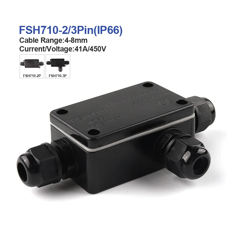 

2/3 Pin IP66 Outdoor Waterproof Cable Connector 41A/450V Junction Box With Terminal Wire Connection