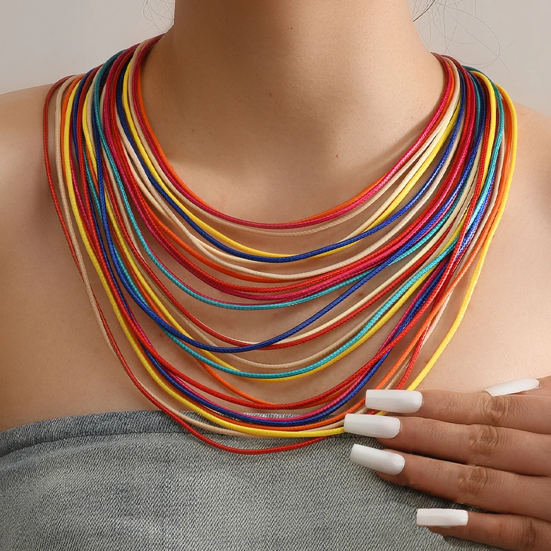 Personalized Exaggerated Multi Layer Leather Cord Necklace European American Style Vintage Neckpiece Jewelry Accessory