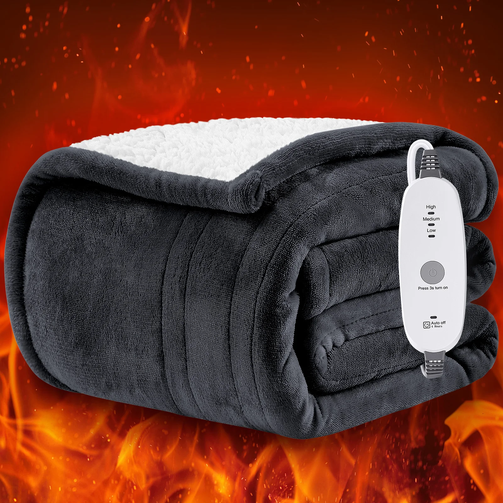 Flannel Sherpa Heated Blanket Throw with 6 Heat Settings 9 Hour Auto Shut Off, Overheating Protection, Machine Washable